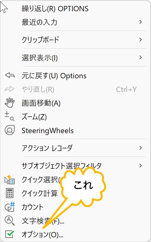 オプション をクリック